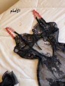 chemise de nuit brodée dentelle fronde longue + string
