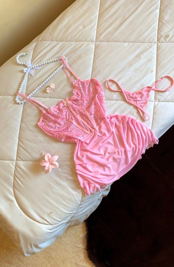LINGERIE SEXY EN DENTELLE ROSE 🩷