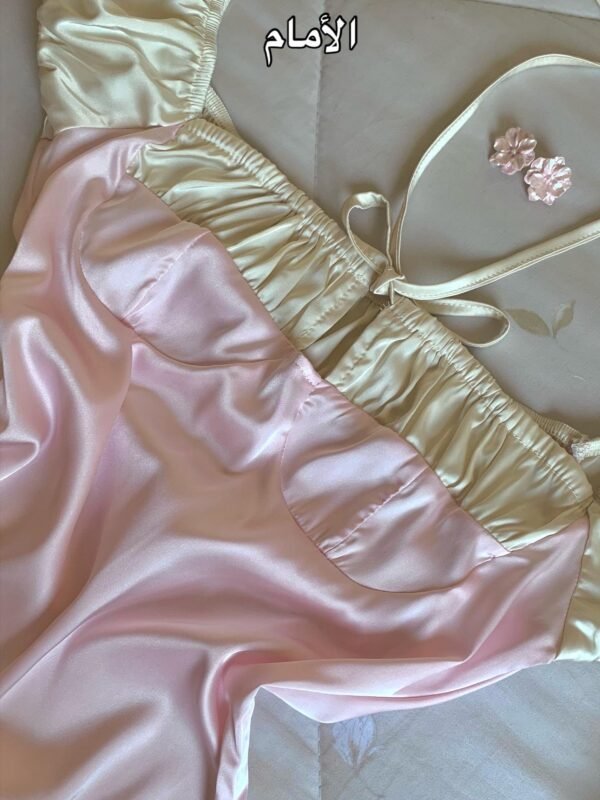 Robe satin mini rose/beige sur taille avec fermeture - Image 3