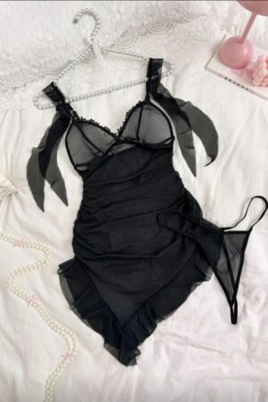 PetitDoll nuisette en tulle + string , Noir